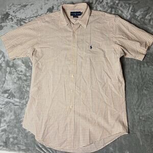 Ralph Lauren Yarmouth Cotton Short Sleeve Shirt 15 1/2 Plaid‎ Orange